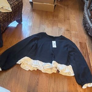 Strut & Bolt Black Sweatshirt with Cream Ruffle Hem